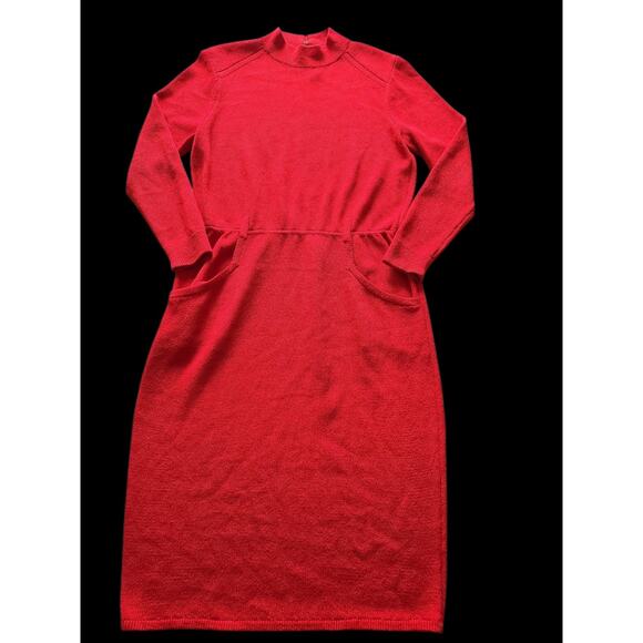 Vintage St. John Saks Fifth Ave 1980s Santana Knit Red Dress Pockets USA Size 12 - Picture 3 of 14
